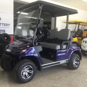 Advanced EV Advent golf cart, blue, front view